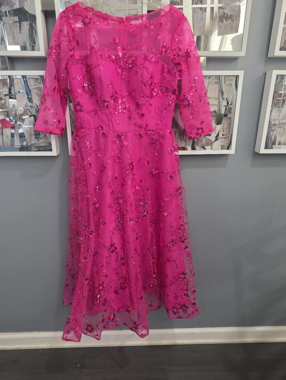 Elegant Hot Pink Embroidered A-Line Dress